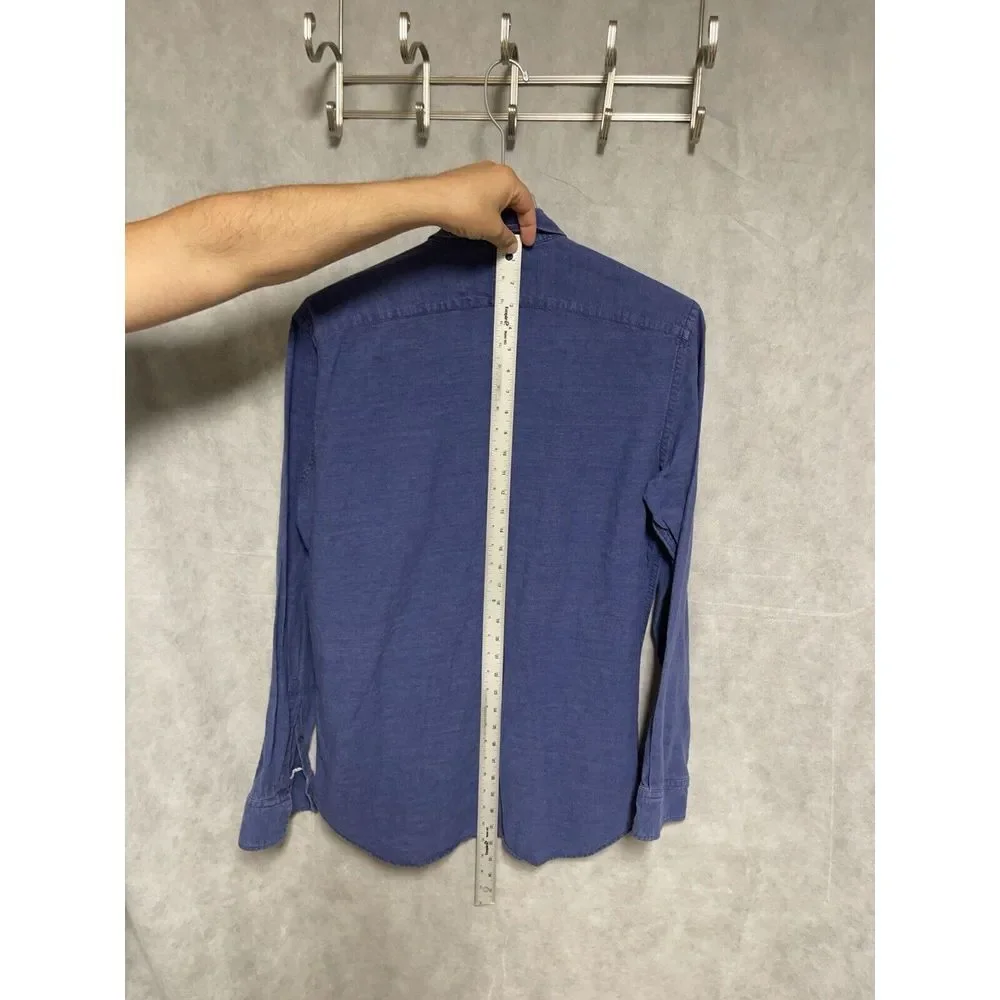 Banana Republic Shirt Men L Blue Linen Cotton Button Up Slim Hybrid Casual Beach